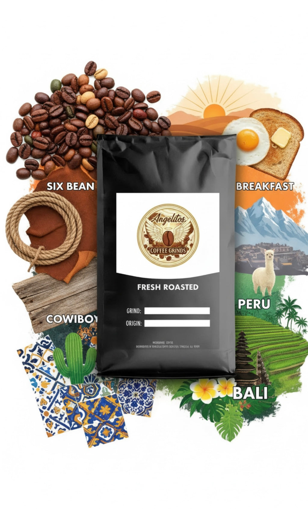 Best Sellers Coffee Sample Pack: 6-Bean, Cowboy, Breakfast, Peru, Mexico, Bali