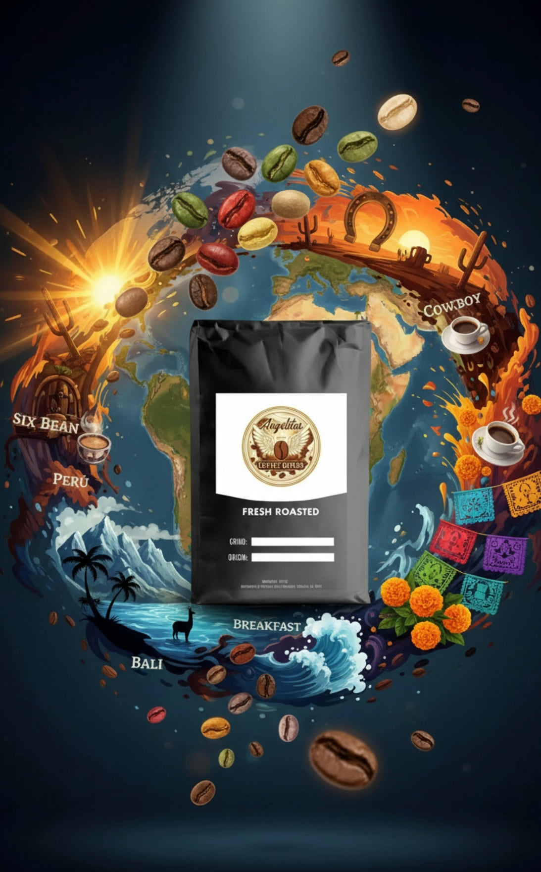 Best Sellers Coffee Sample Pack: 6-Bean, Cowboy, Breakfast, Peru, Mexico, Bali